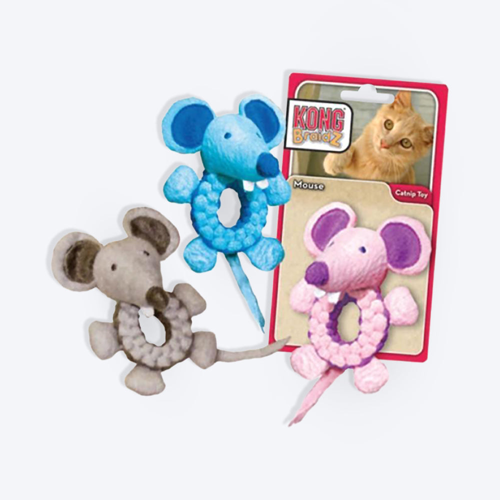KONG Braidz Round Mouse Cat Toy (Assorted Colour) - Heads Up For Tails