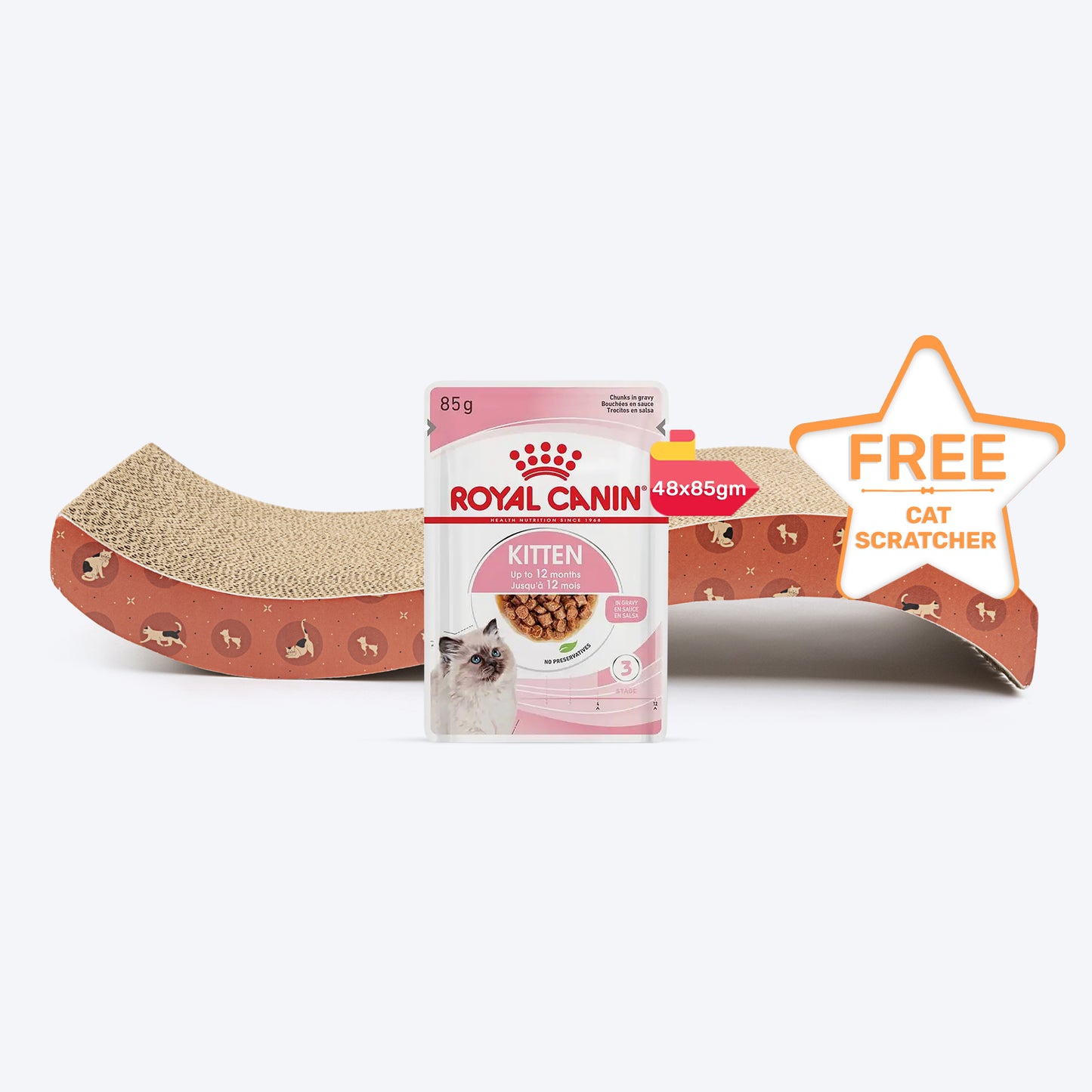 Royal Canin Wet Food & HUFT ScratchVille Scratcher Play Combo : Kitten Joy - (48 x 85g) - Heads Up For Tails