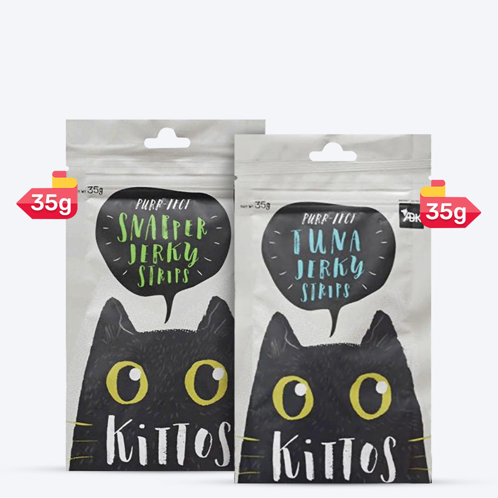 Kittos Purr-fect Fishie Munchies - Tuna & Snapper Jerkies Cat Treats Combo - Heads Up For Tails