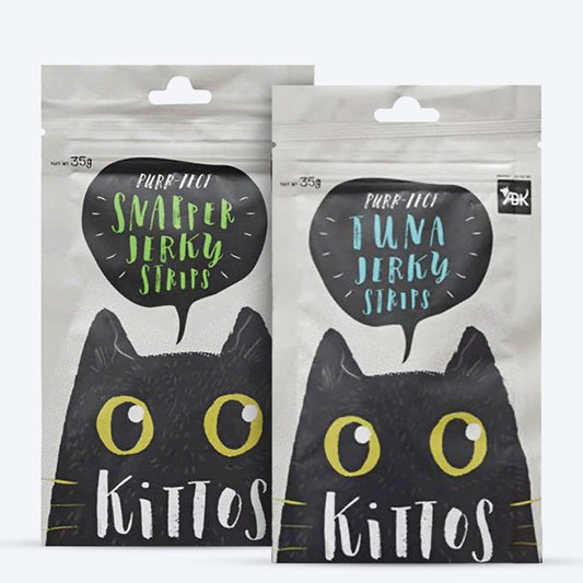Kittos Purr-fect Fishie Munchies - Tuna & Snapper Jerkies Cat Treats Combo - Heads Up For Tails
