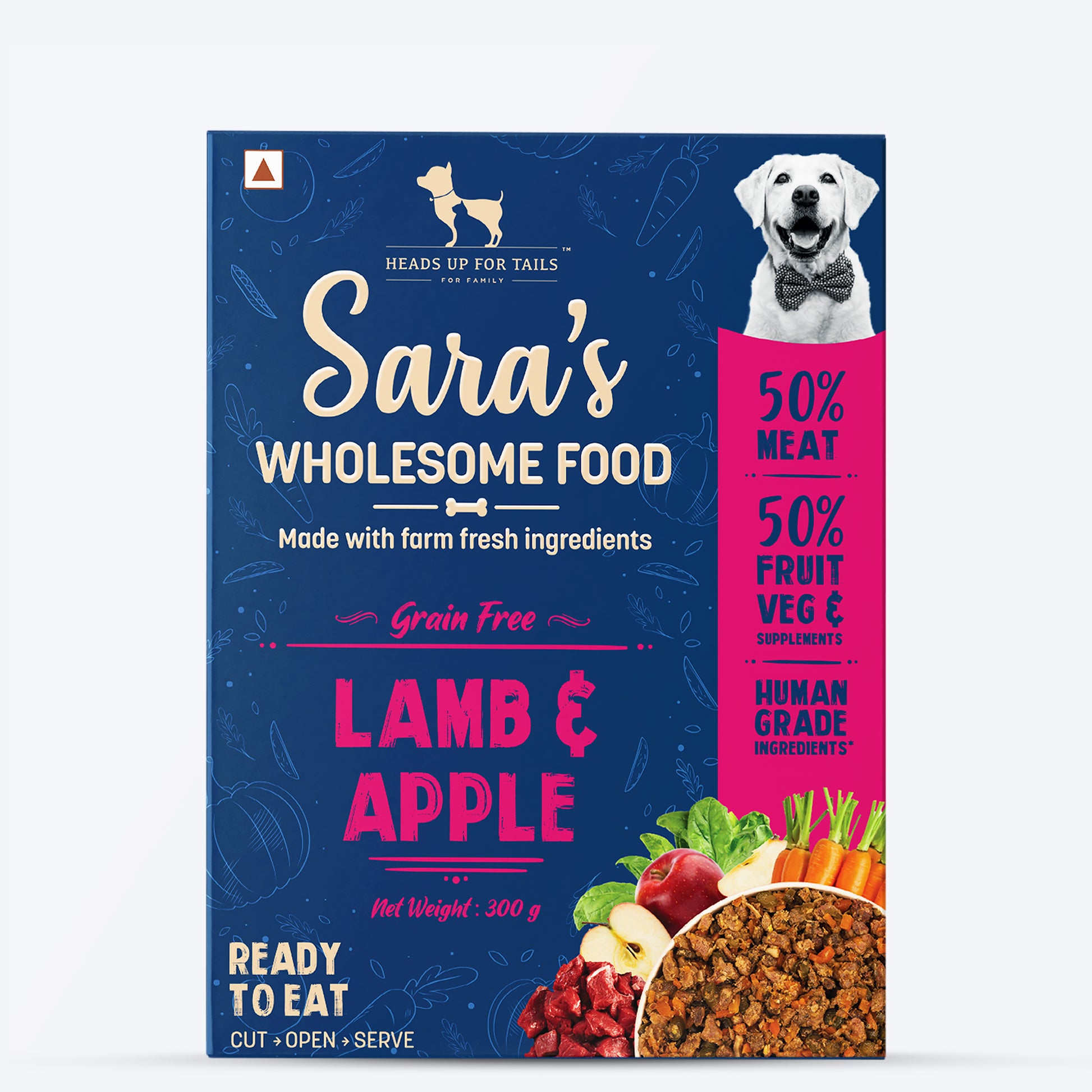 HUFT Sara's Wholesome Food - Grain-Free Lamb And Apple Dog Wet Food (300gm Packs) - Heads Up For Tails