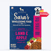 Sara's Wholesome Grain-Free Lamb and Apple Dog Food, 300 g, made with 50% meat and 50% fruit and vegetables.