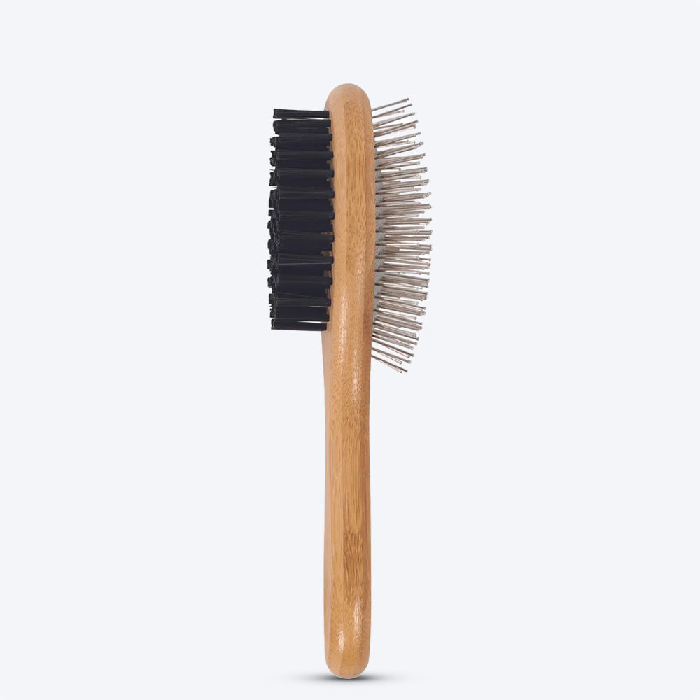 M-Pets Bamboo Double-Sided Pin Pets Brush - Brown - Heads Up For Tails