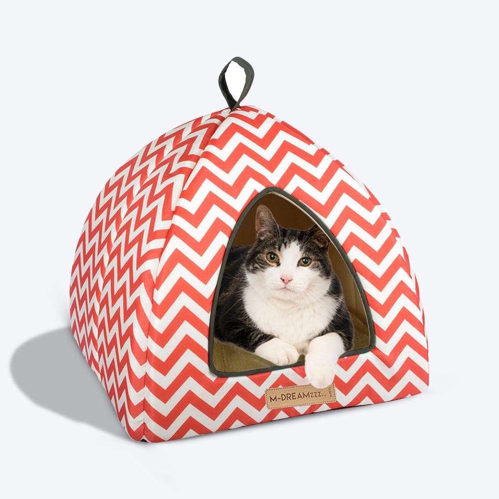 M-Pets Tasmania Tipi Cat Bed - Red/White - Heads Up For Tails