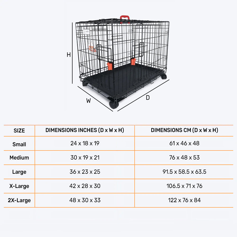 M-Pets Voyager Wire Crate with 2 Doors and Wheels - Heads Up For Tails