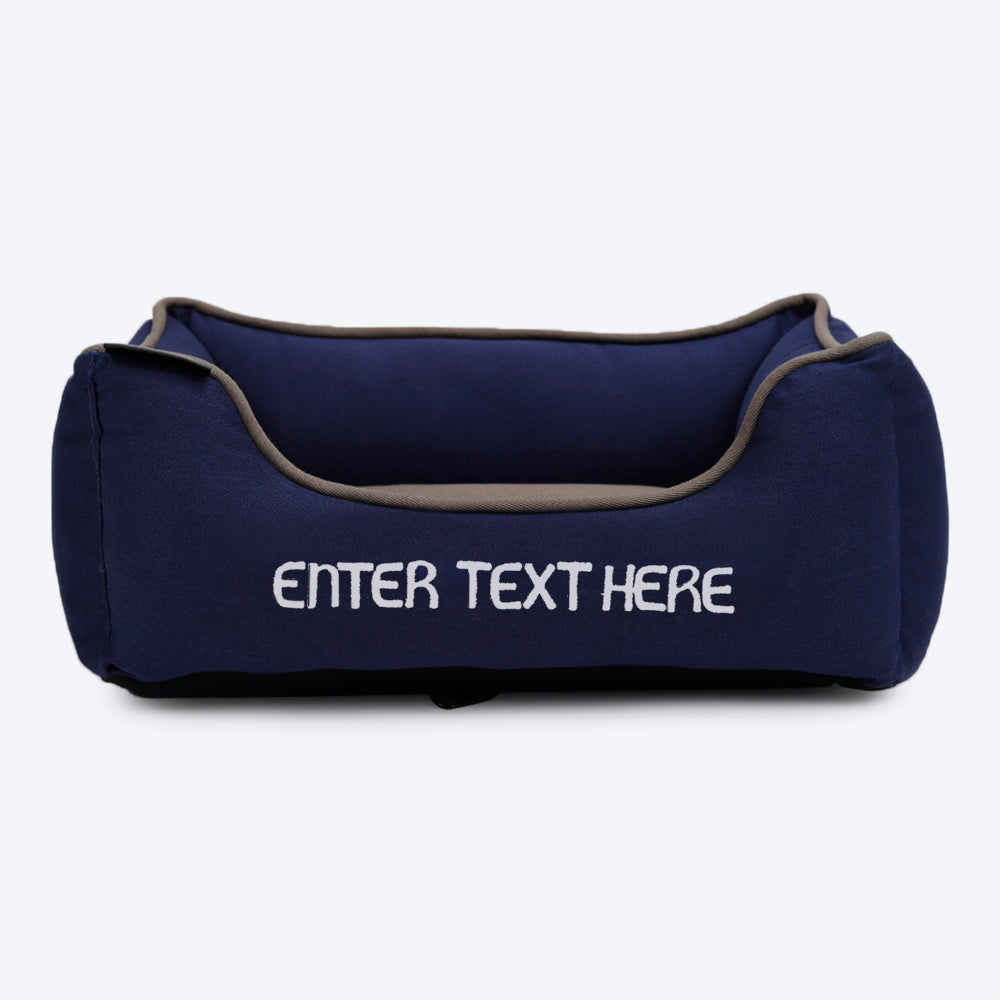 HUFT Personalised Classic Lounger Dog Bed (Free Bone Cushion) - Navy With Grey - Heads Up For Tails