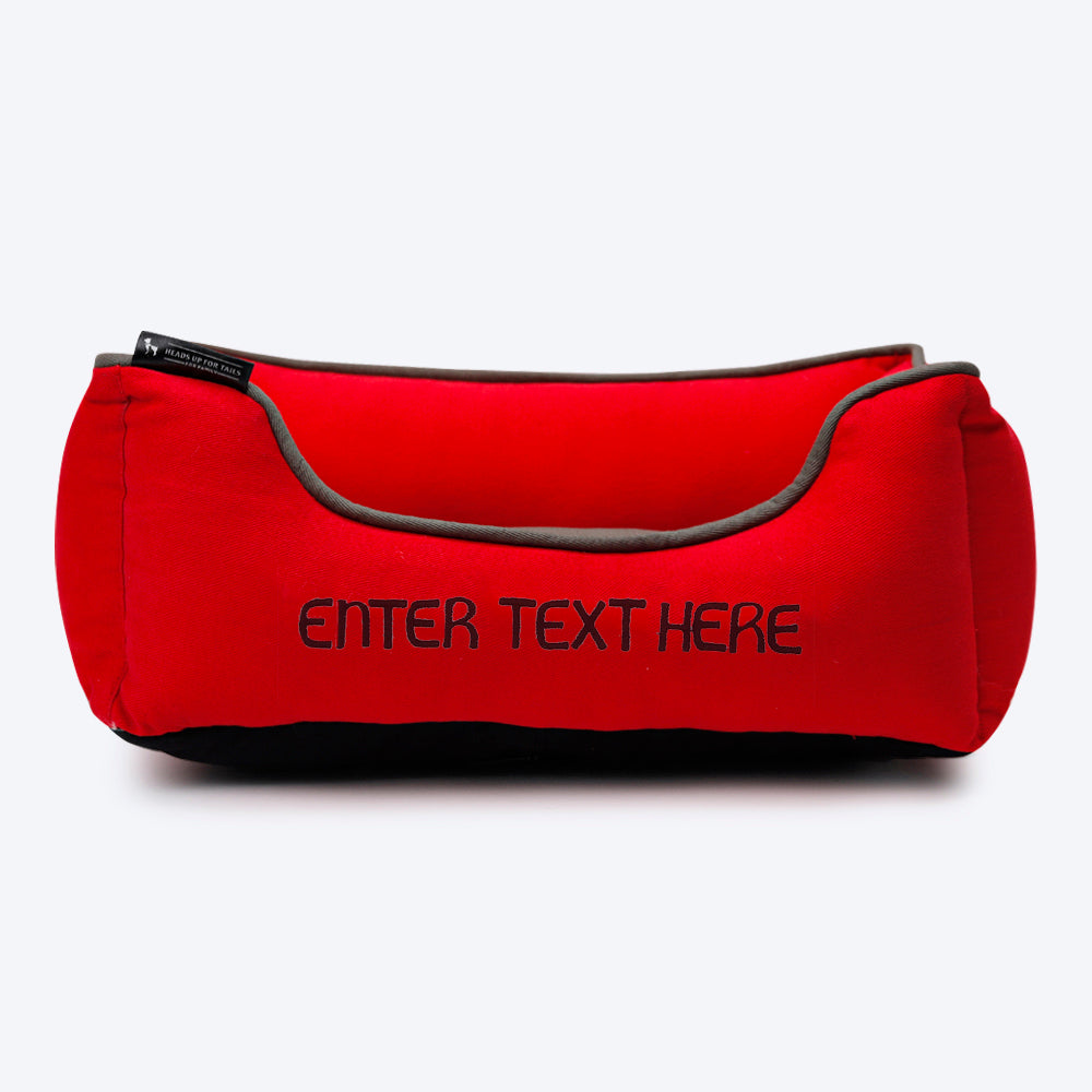 HUFT Personalised Classic Lounger Dog Bed (Free Bone Cushion) - Red With Grey - Heads Up For Tails