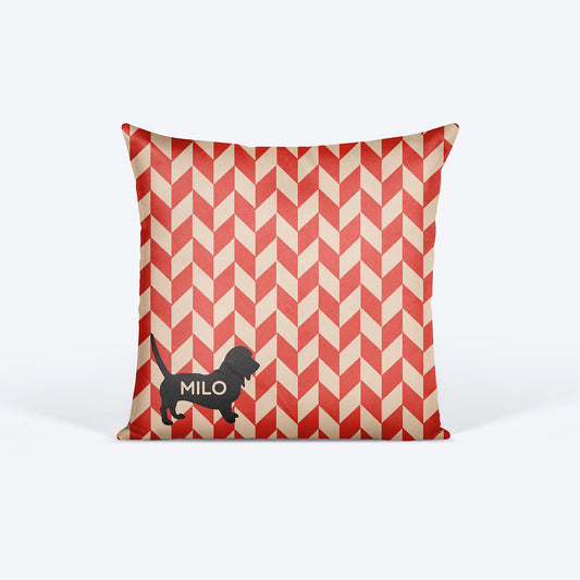 HUFT Red Herringbone with Silhouette Personalised Cushion- 12 inches (30 x 30 cm) - Heads Up For Tails