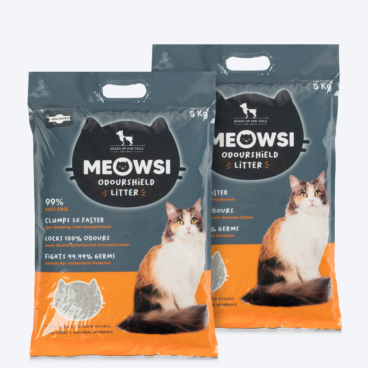 Meowsi by HUFT OdourShield Unscented Cat Litter with Honeycomb Activated Carbon – 5 kg – Natural - Heads Up For Tails