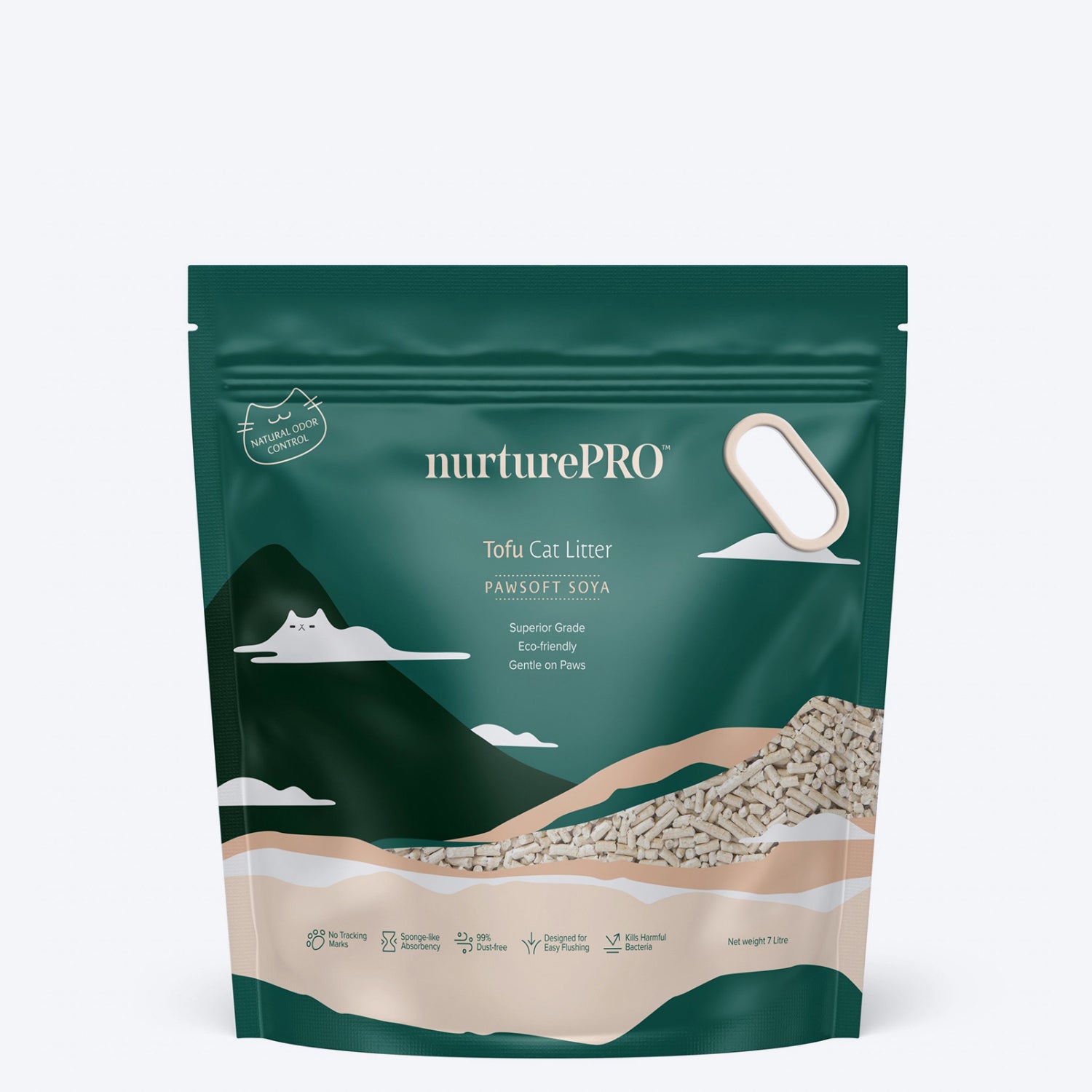 Nurture Pro Tofu Cat Litter Soya (Flushable & Lasts 4 Weeks) - 7 L (2.75Kg) - Heads Up For Tails