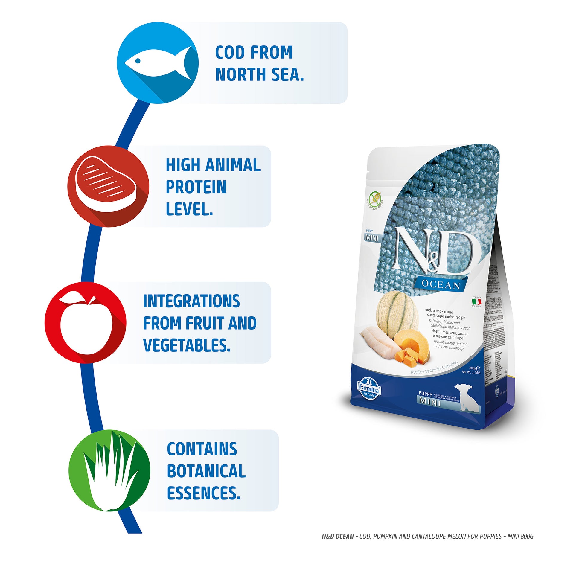 Farmina N&D Ocean COD Pumpkin & Cantaloupe Melon Grain Free Dry Puppy Food - Medium & Maxi Breed - Heads Up For Tails