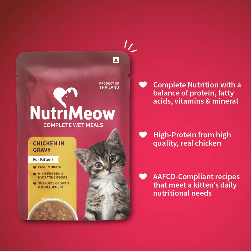 NutriMeow Chicken in Gravy Wet Food For Kitten - 80 gm - Heads Up For Tails