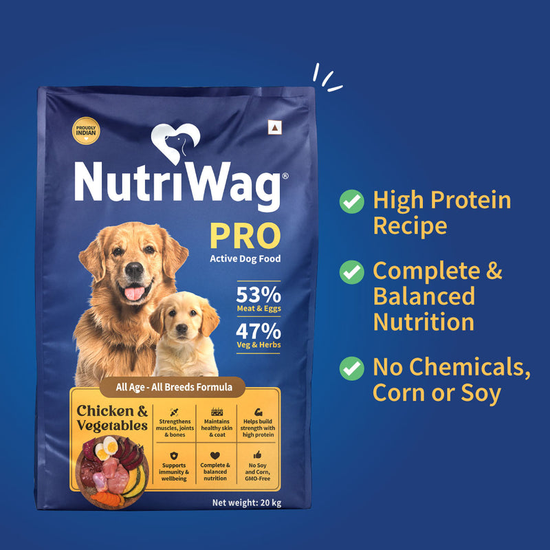 NutriWag Pro Active Chicken & Vegetable Dry Food For Dog - 20 kg - Heads Up For Tails