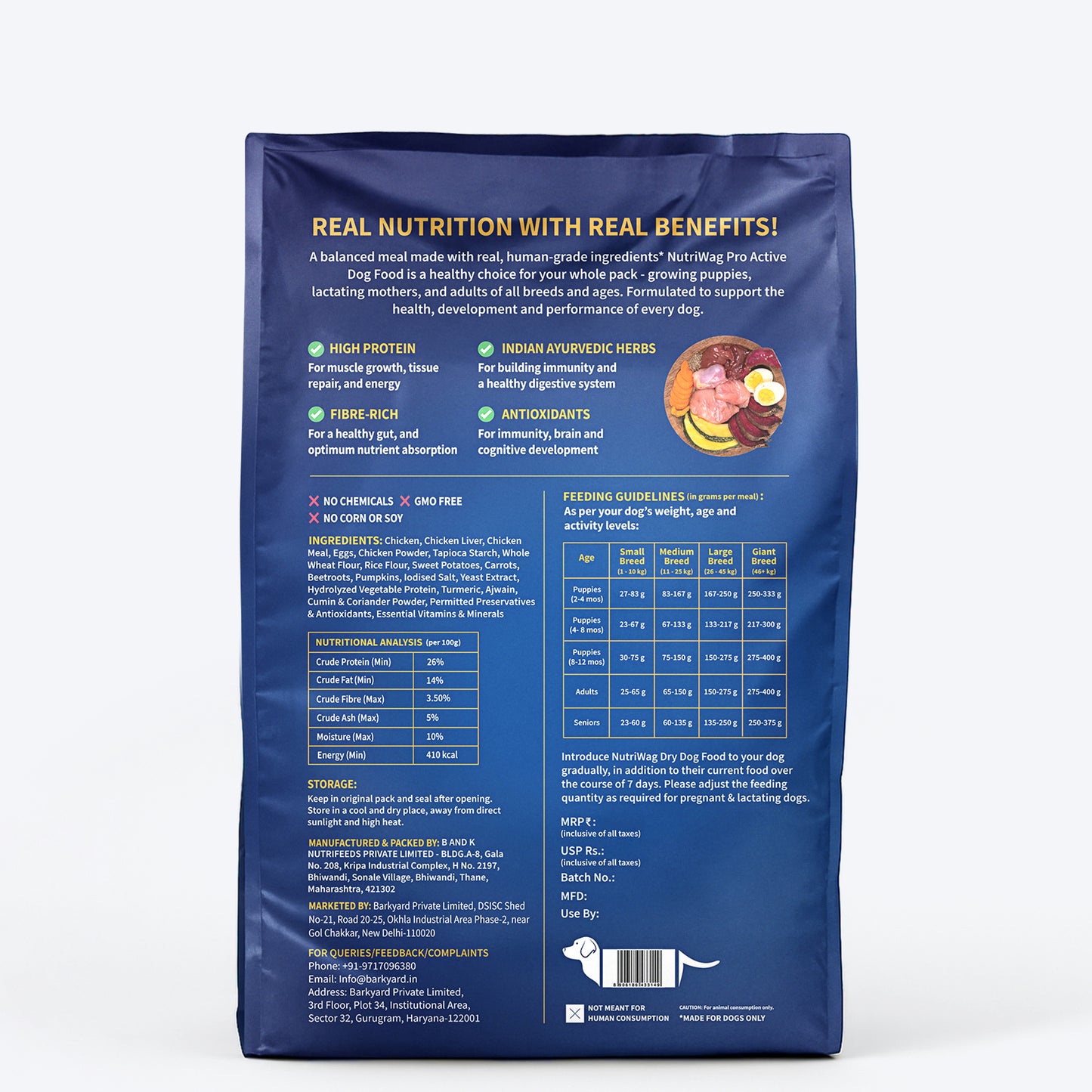 NutriWag Pro Active Chicken & Vegetable Dry Food For Dog - 20 kg - Heads Up For Tails