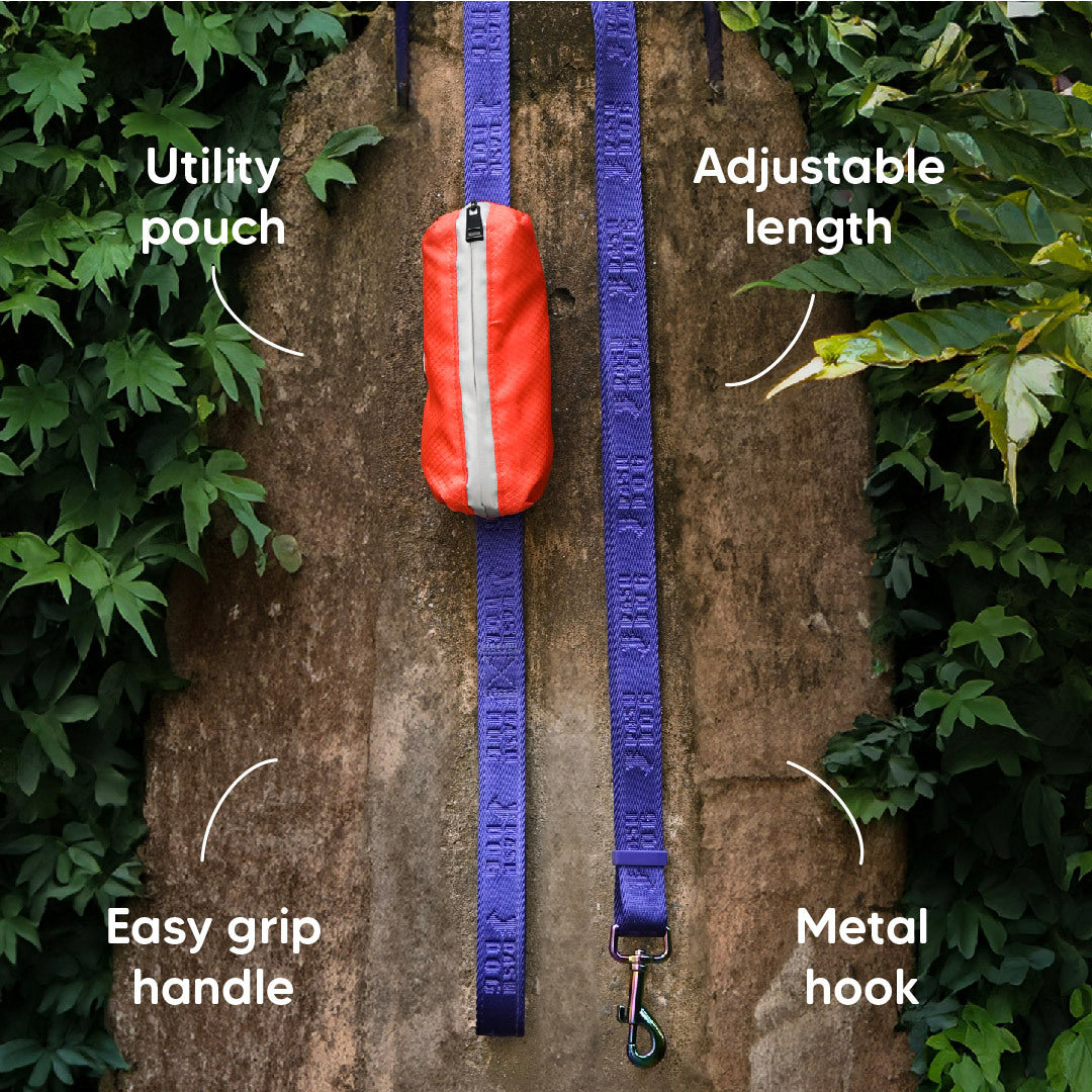 Dash Dog Oh-So-Handy Flexible Leash For Dog - Purple 7 ft - Heads Up For Tails