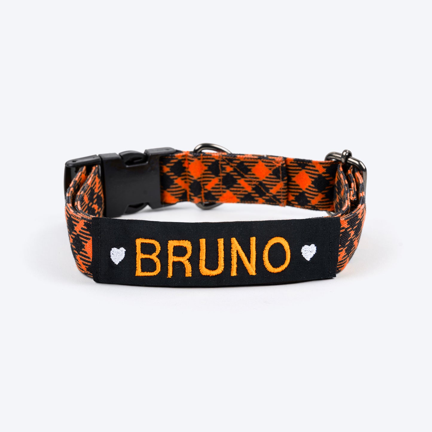 HUFT Personalised Tartan Fabric Collar With Bow Tie For Dogs - Orange - Heads Up For Tails