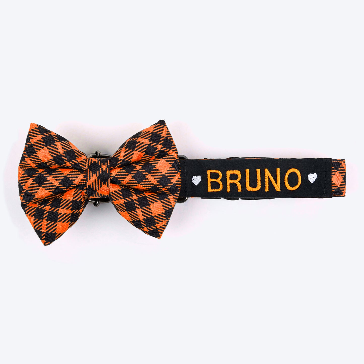 HUFT Personalised Tartan Fabric Collar With Bow Tie For Dogs - Orange - Heads Up For Tails