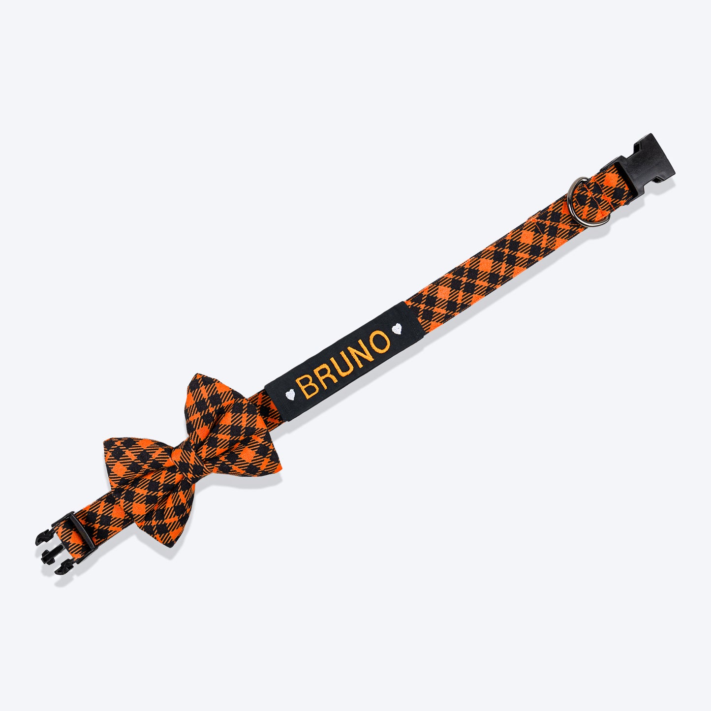 HUFT Personalised Tartan Fabric Collar With Bow Tie For Dogs - Orange - Heads Up For Tails