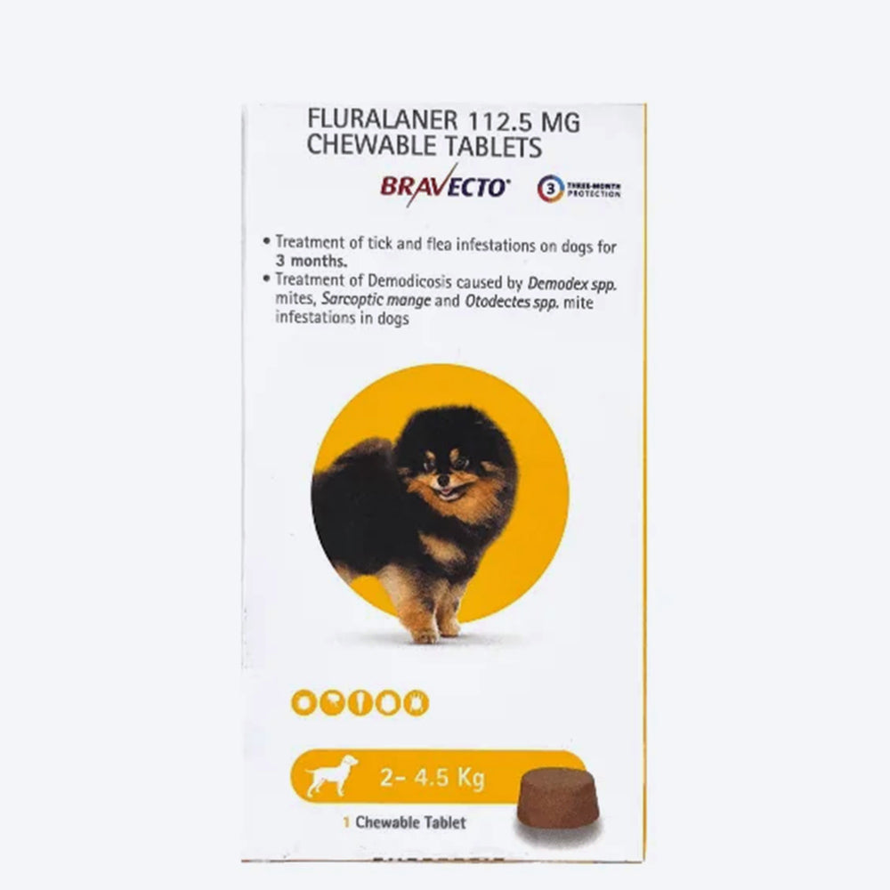 Bravecto Chewable 112.5 mg Tablet For Dog - 2-4.5 kg - Heads Up For Tails