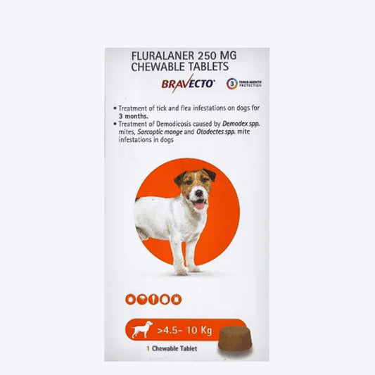 Bravecto Chewable 250 mg Tablet For Dog - 5-10 kg - Heads Up For Tails