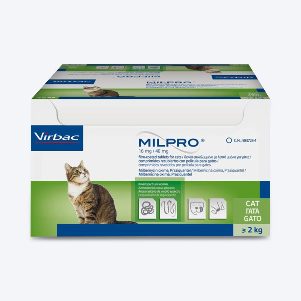 Virbac Milpro Tablets For Cats 4-8 kg - 4 Tablets - Heads Up For Tails