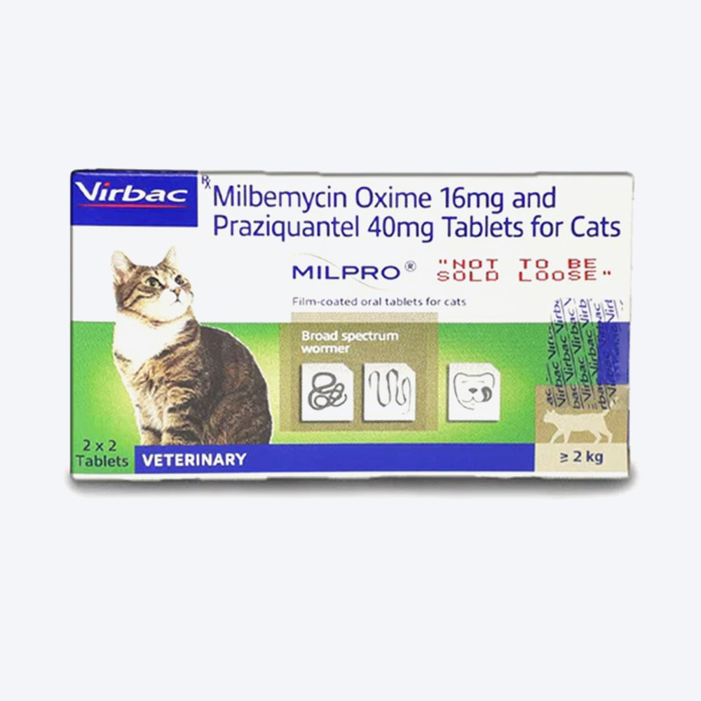 Virbac Milpro Dewormwer Tablets For Cats 1-2 kg - 4 Tablets - Heads Up For Tails