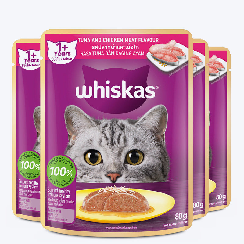 Whiskas Tuna and Chicken Meat in Jelly Flavour (1+ Years) Adult Cat Wet Food - 80 gm Pack