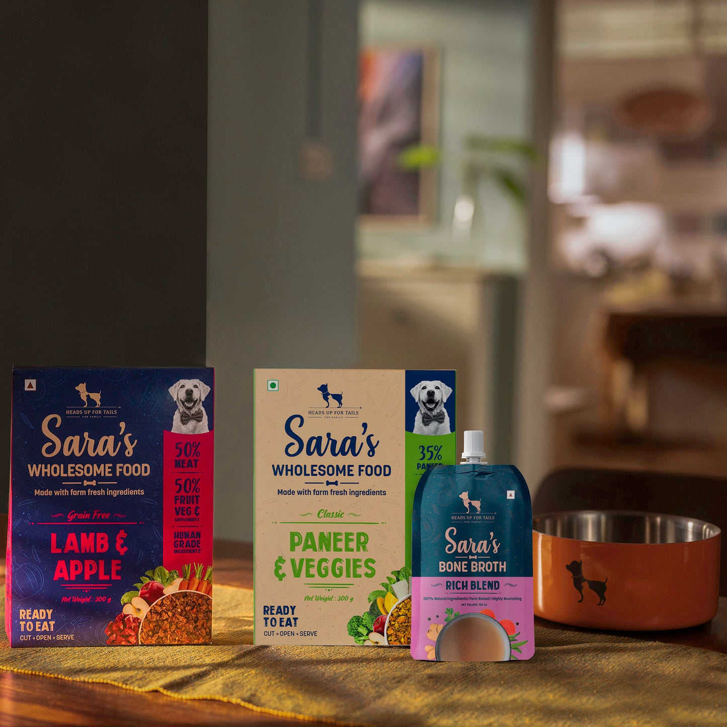 Sara's Wholesome Classic Paneer Veggies, Lamb & Apple With Rich Blend Bone Broth Combo - Pack Of 3 - Heads Up For Tails
