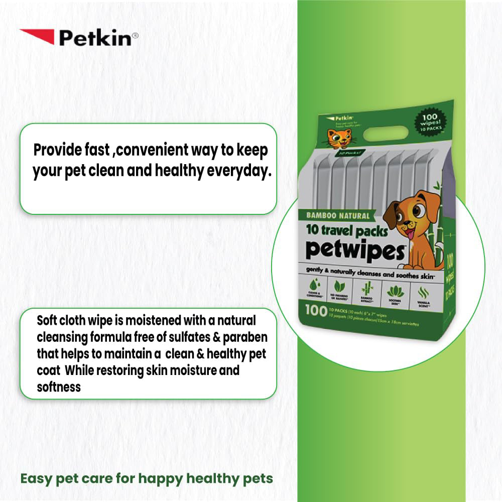 Petkin Bamboo Natural Travel Pack Pet Wipes - 100 pcs_03