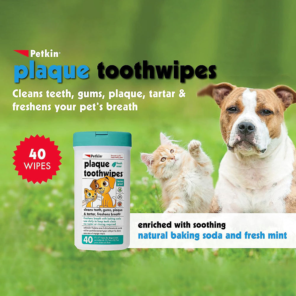 Petkin Toothwipes for Dogs & Cats - 40 Wipes - Heads Up For Tails