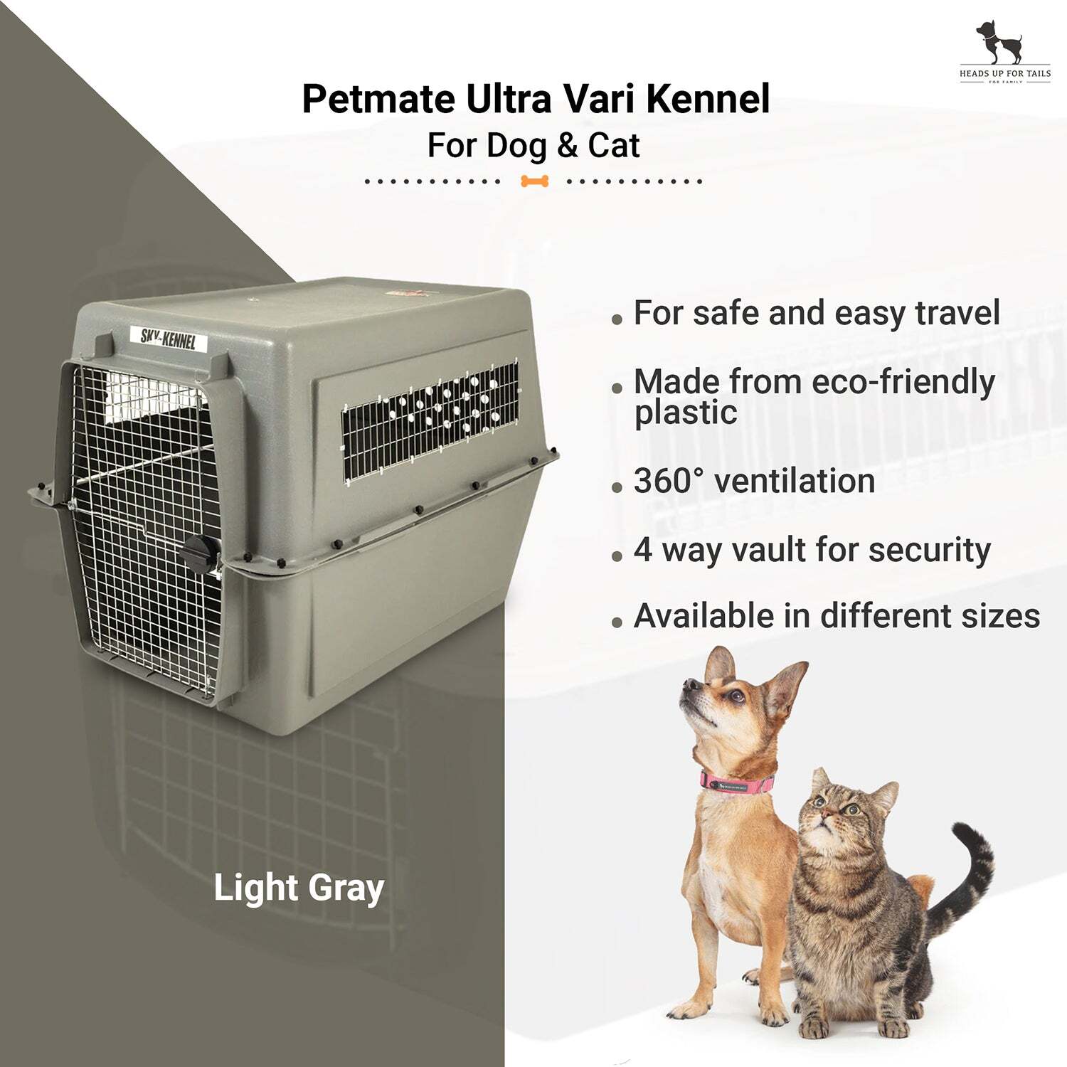 Petmate Sky Kennel Pet Carrier - Light Grey - Heads Up For Tails