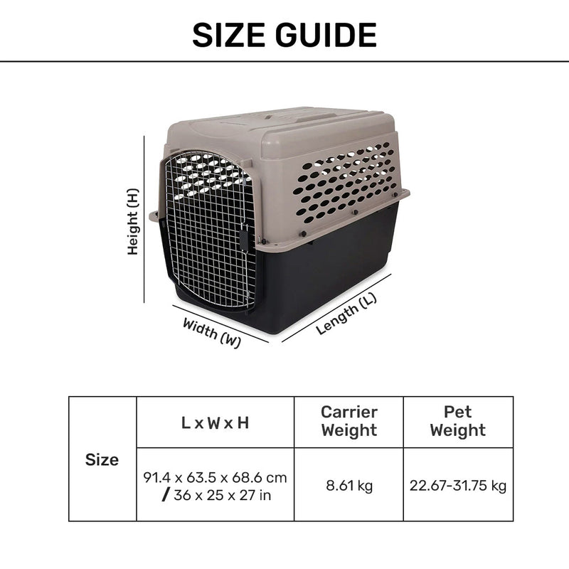 Petmate Vari Kennel Pet Carrier Bleached Linen & Black For Dogs & Cats - 36 X 23 X 15 inch - Heads Up For Tails