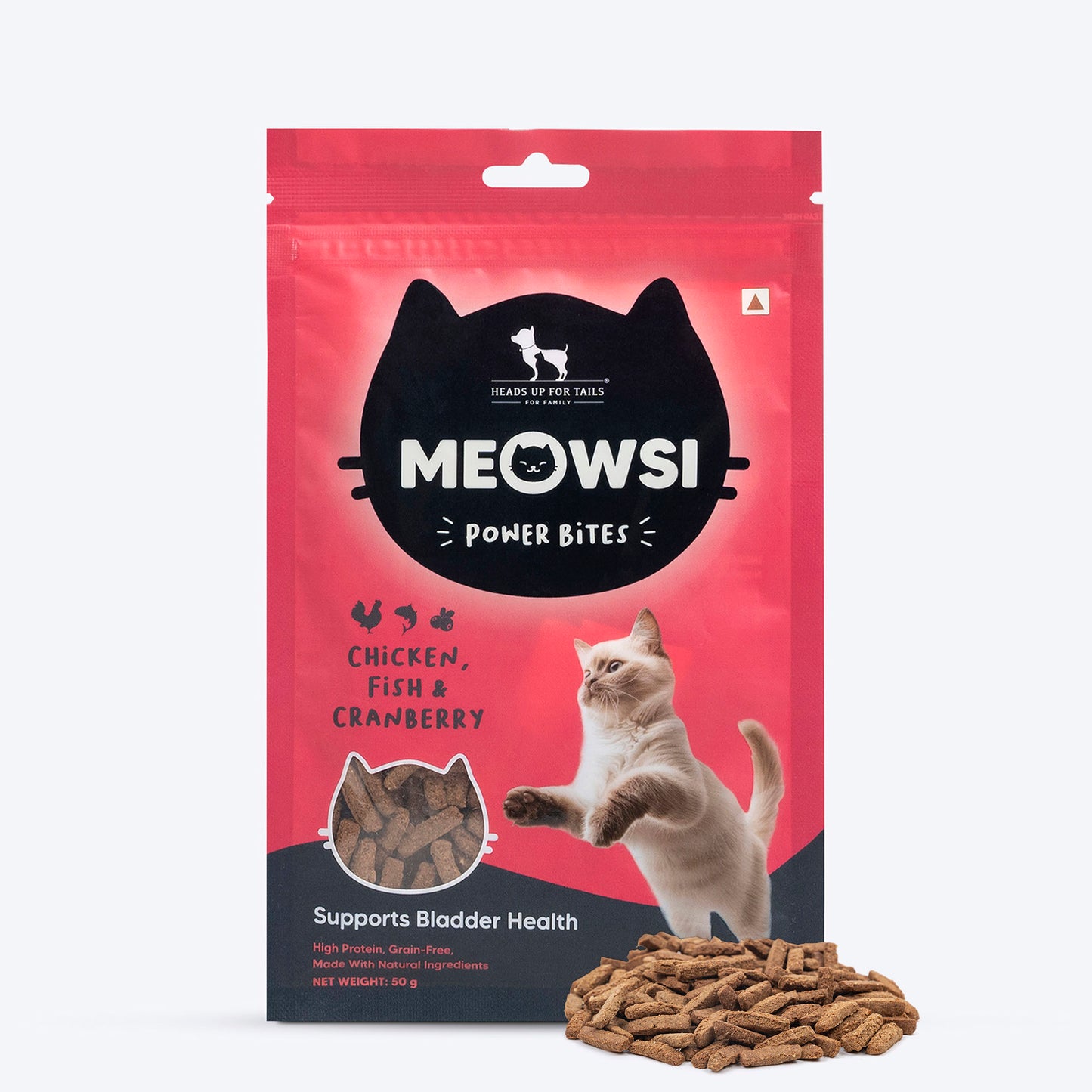 Meowsi by HUFT Chicken, Fish & Cranberry Power Bites Cat Treats - 50 gm - Heads Up For Tails