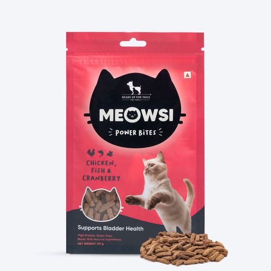 Meowsi by HUFT Chicken, Fish & Cranberry Power Bites Cat Treats - 50 gm - Heads Up For Tails