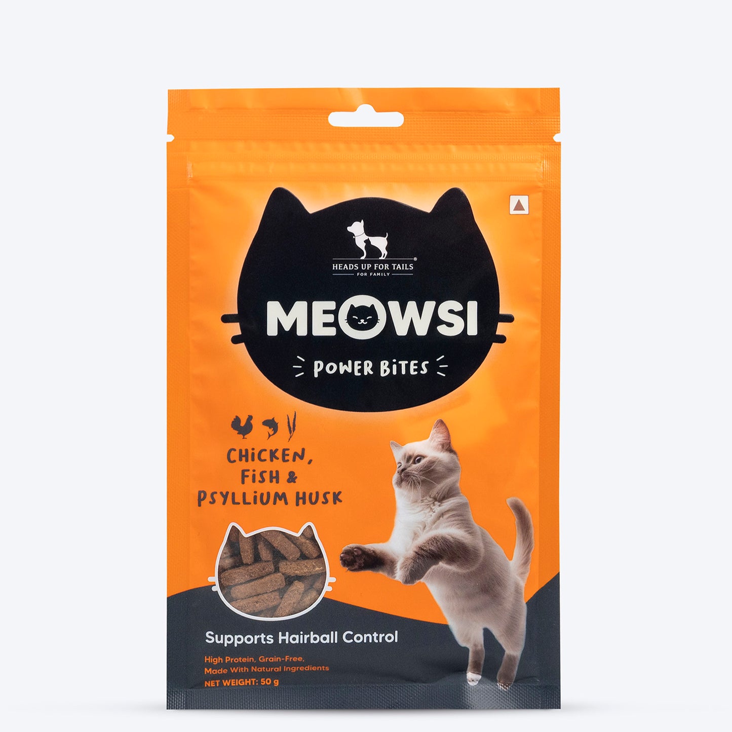 Meowsi by HUFT Chicken, Fish & Psyllium Husk Power Bites Cat Treats - 50 gm - Heads Up For Tails