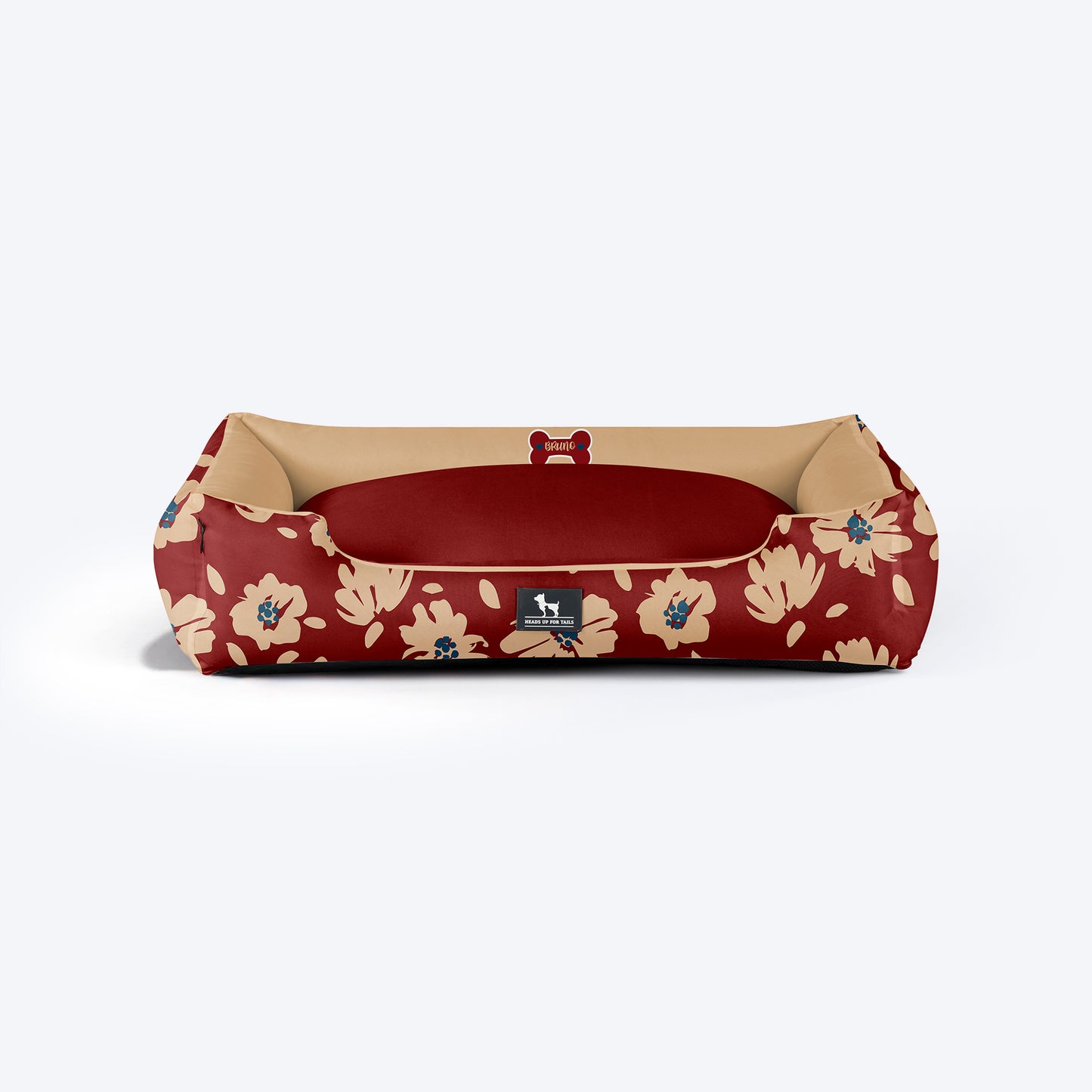 HUFT Personalised Scarlet Blossom Lounger Bed For Dog - Dark Red - Heads Up For Tails