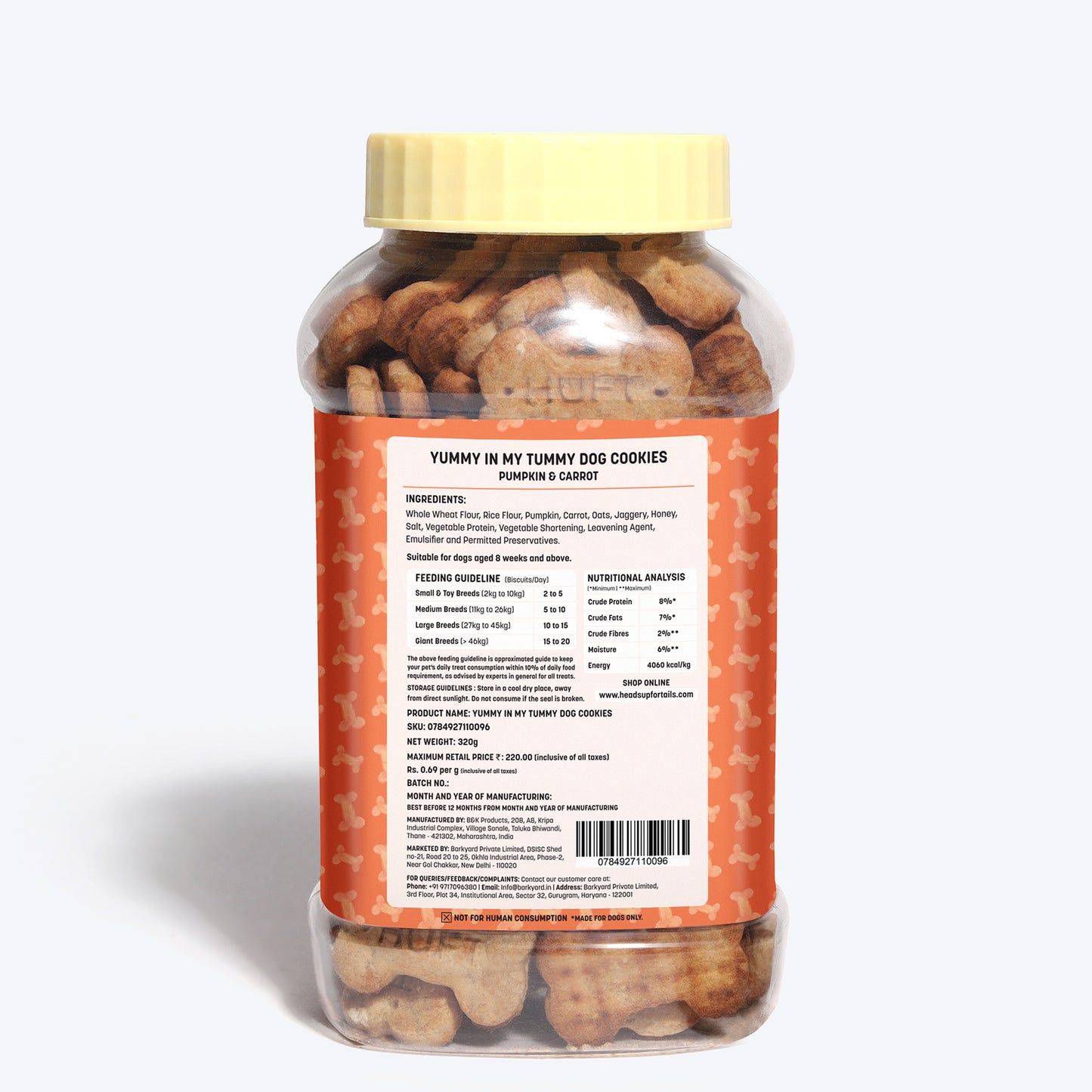HUFT YIMT Pumpkin & Carrots Vegetarian Dog Biscuits - Heads Up For Tails