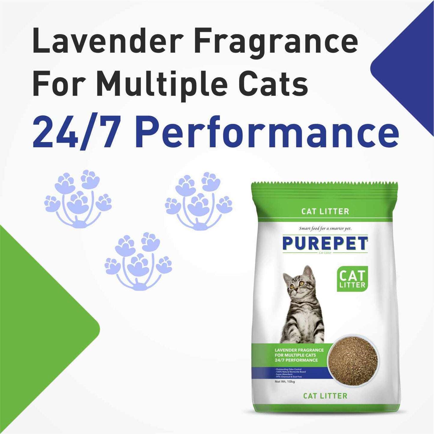 Purepet Lavender Scented Clumping Cat Litter - 10kg - Heads Up For Tails