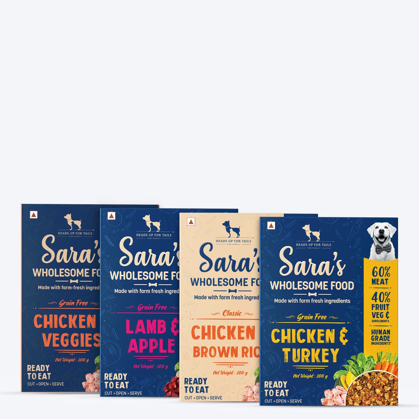 Sara's Wholesome Food Combo For Dogs - 4x300 gm - Heads Up For Tails