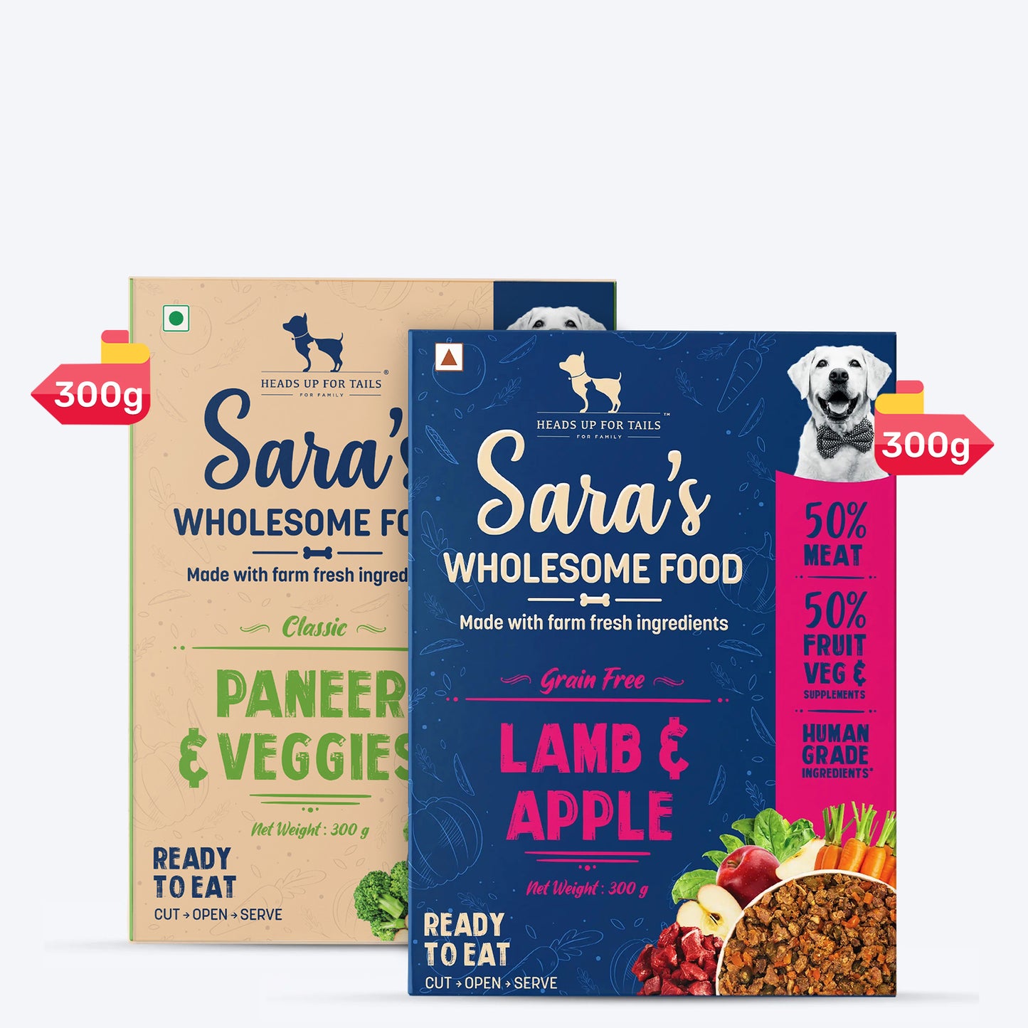 Sara's Wholesome Food Classic Paneer & Veggies and Grain-Free Lamb & Apple Combo - 2x300 gm - Heads Up For Tails