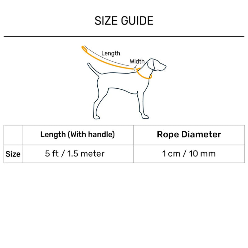 HUFT Xplorers Rope Leash With Carabiner For Dog - Grey - 5 ft - Heads Up For Tails