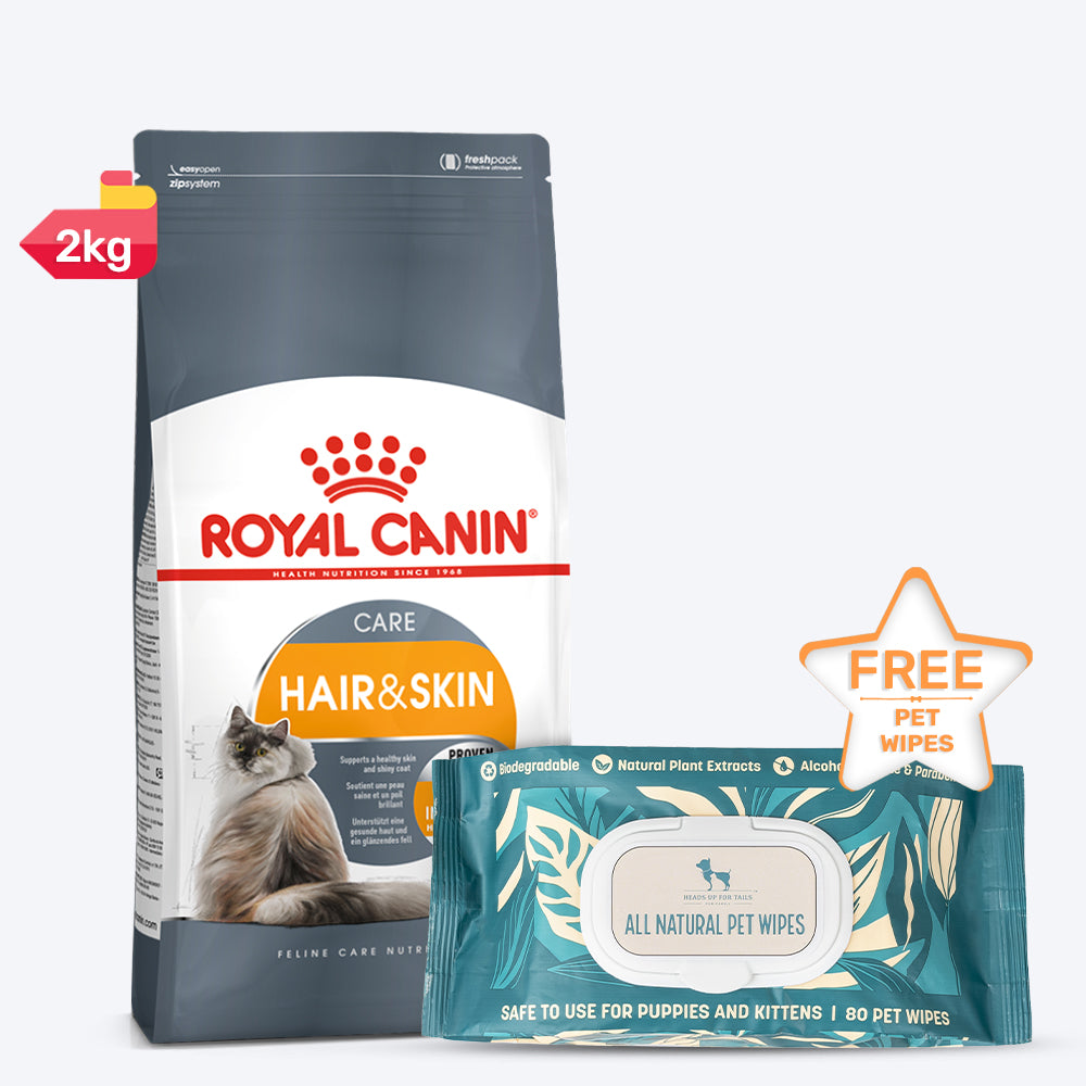 Royal Canin Hair & Skin Care Cat Food & HUFT Hygiene Essentials Combo - 2 kg - Heads Up For Tails