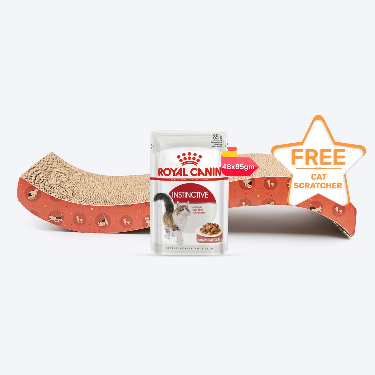 Royal Canin Instinctive Food & HUFT Scratch Delight Combo For Cat - (48 x 85 gm) - Heads Up For Tails