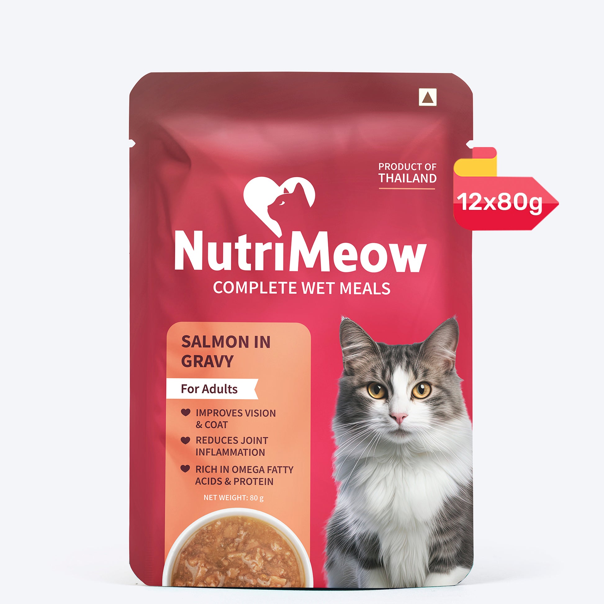 NutriMeow Salmon In Gravy Wet Food Adult Cat - 80 gm - Heads Up For Tails