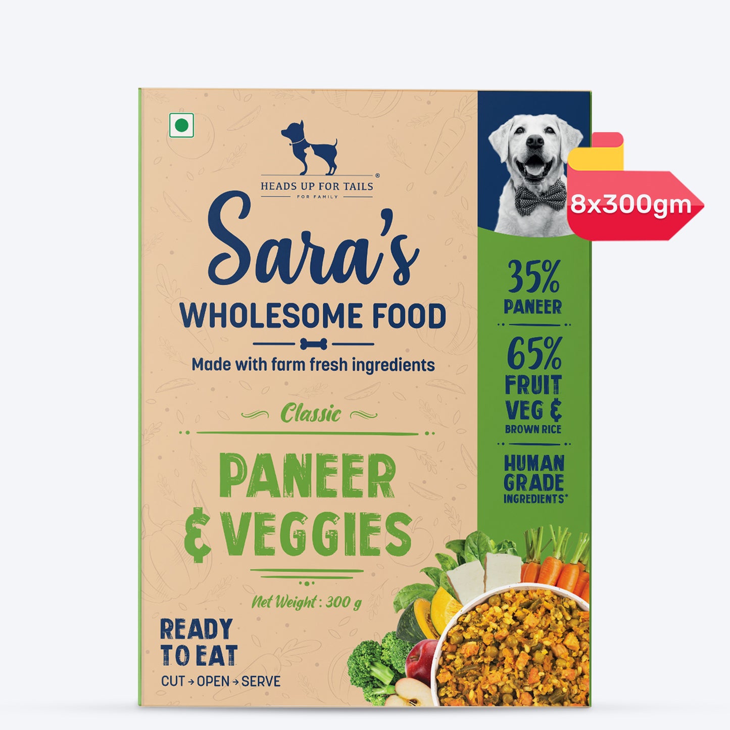 Sara's Wholesome Classic Paneer & Veggies Dog Food - 300 gm - Heads Up For Tails