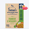 Sara's Wholesome Classic Paneer & Veggies Dog Food, 300 gm, features 35% paneer and 65% fruits, veggies, and brown rice.