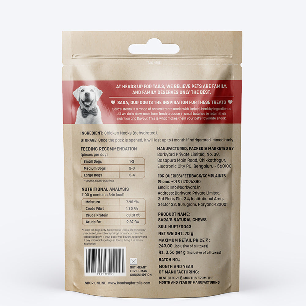 HUFT Natural Chews Doggie Dehydrated Chicken Neck - 70 g - Heads Up For Tails