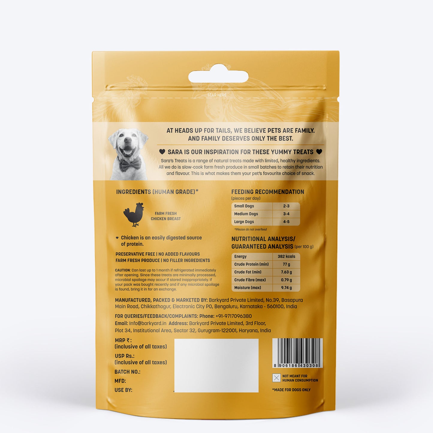 HUFT Sara's Doggie Treats Chicken Jerky - 70 g - Heads Up For Tails