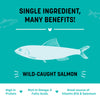 Sara's Doggie Treats Dehydrated Salmon Jerky, 70 gm, features a teal packaging with a smiling dog and fish illustrations.