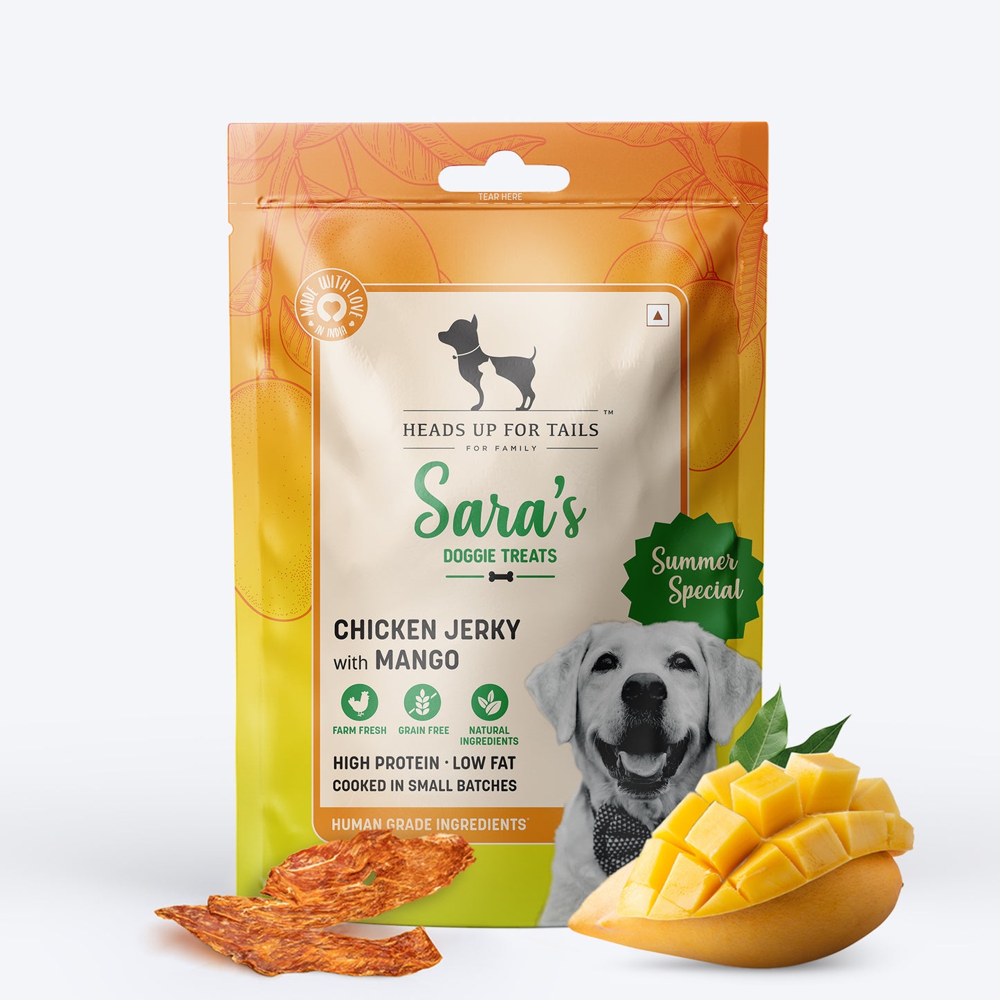 HUFT Sara's Doggie Treats - Mango Chicken Jerky - 70 g - Heads Up For Tails